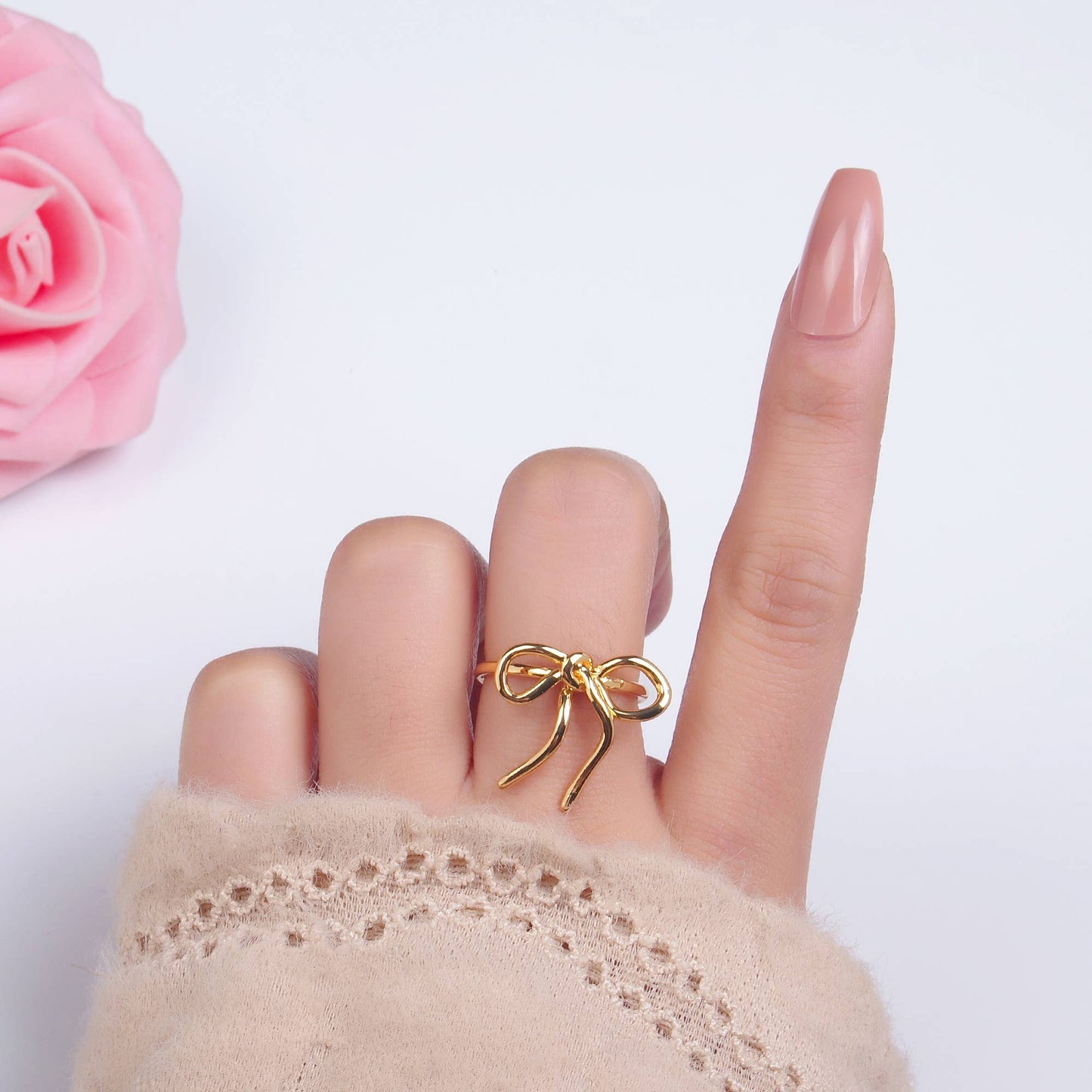 24K Gold Filled Minimalist Adjustable Ribbon Bow Ring