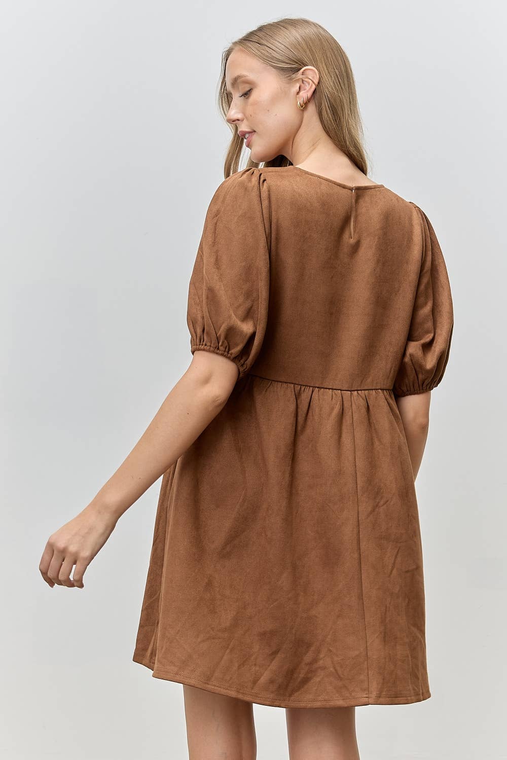 3D EMBROIDERED SUEDE DRESS