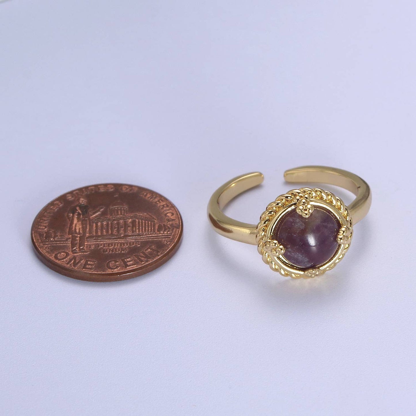 Dark Purple Amethyst Gemstone Gold Adjustable Ring