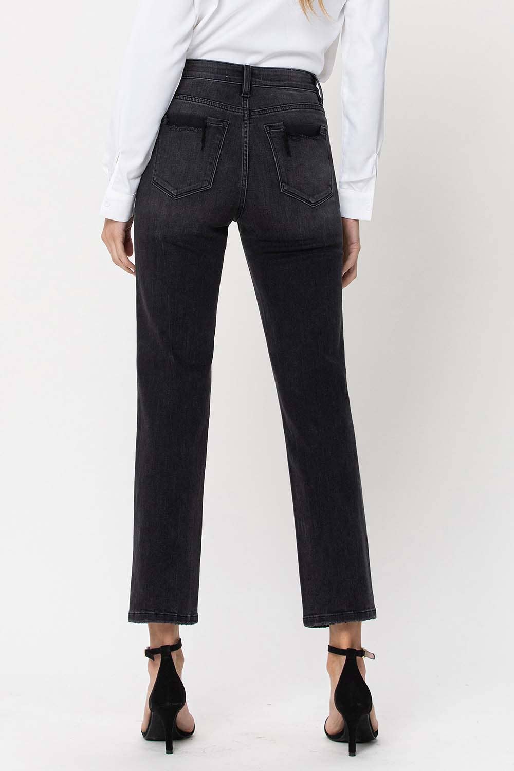 HIGH RISE DISTRESSED CROP STRAIGHT JEANS F4293