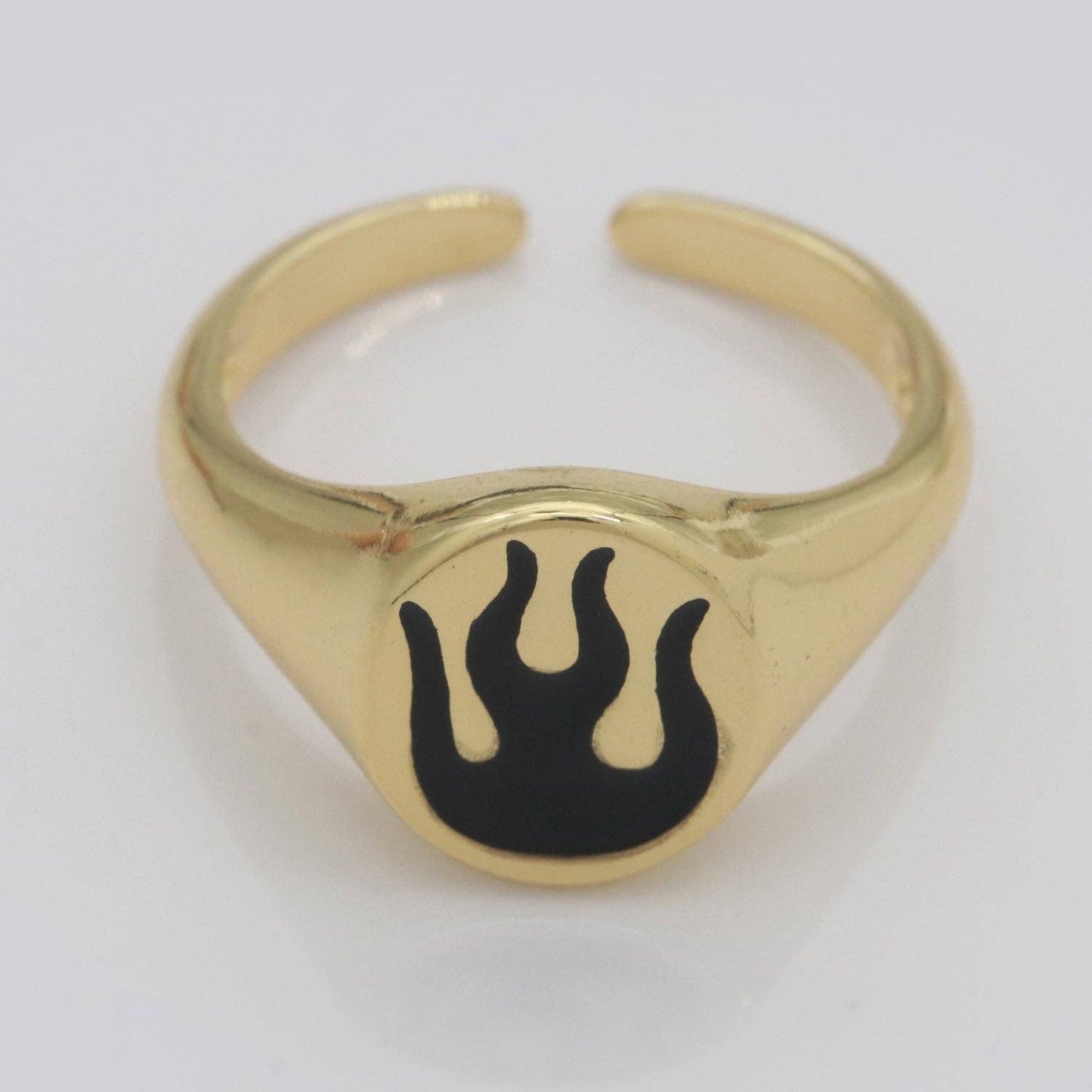 Gold Fire Signet Ring Flame Open Ring Adjustable Statement Ring