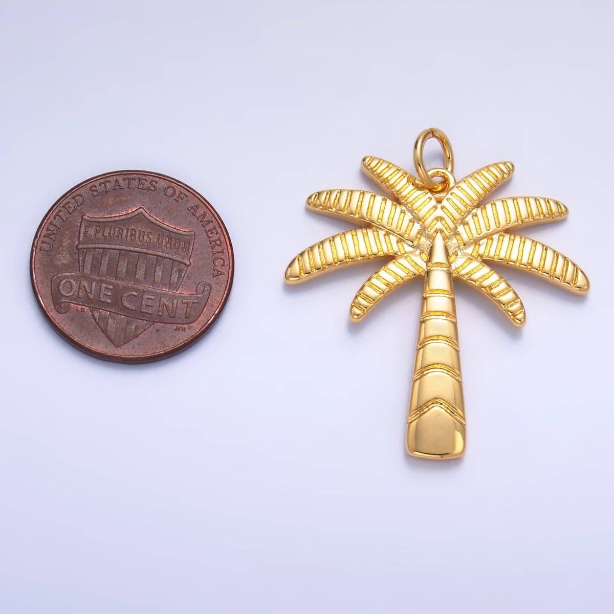 24K Gold Filled Line-Textured Palm Tree Tropical Beach Charm | W423