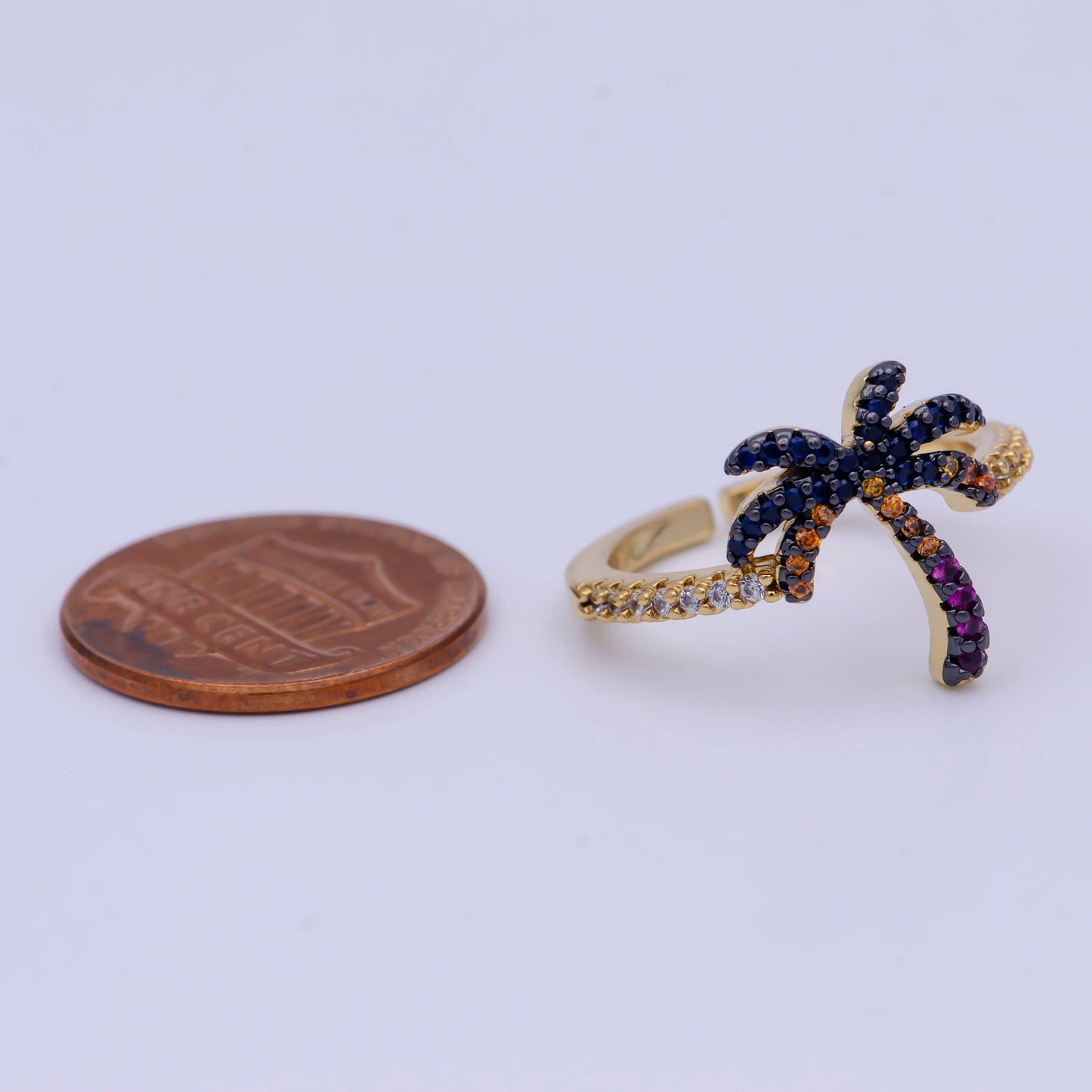 Dainty Gold Palm Tree Ring, Summer Ring Micro Pave Beach Inspired ring for teen O-795