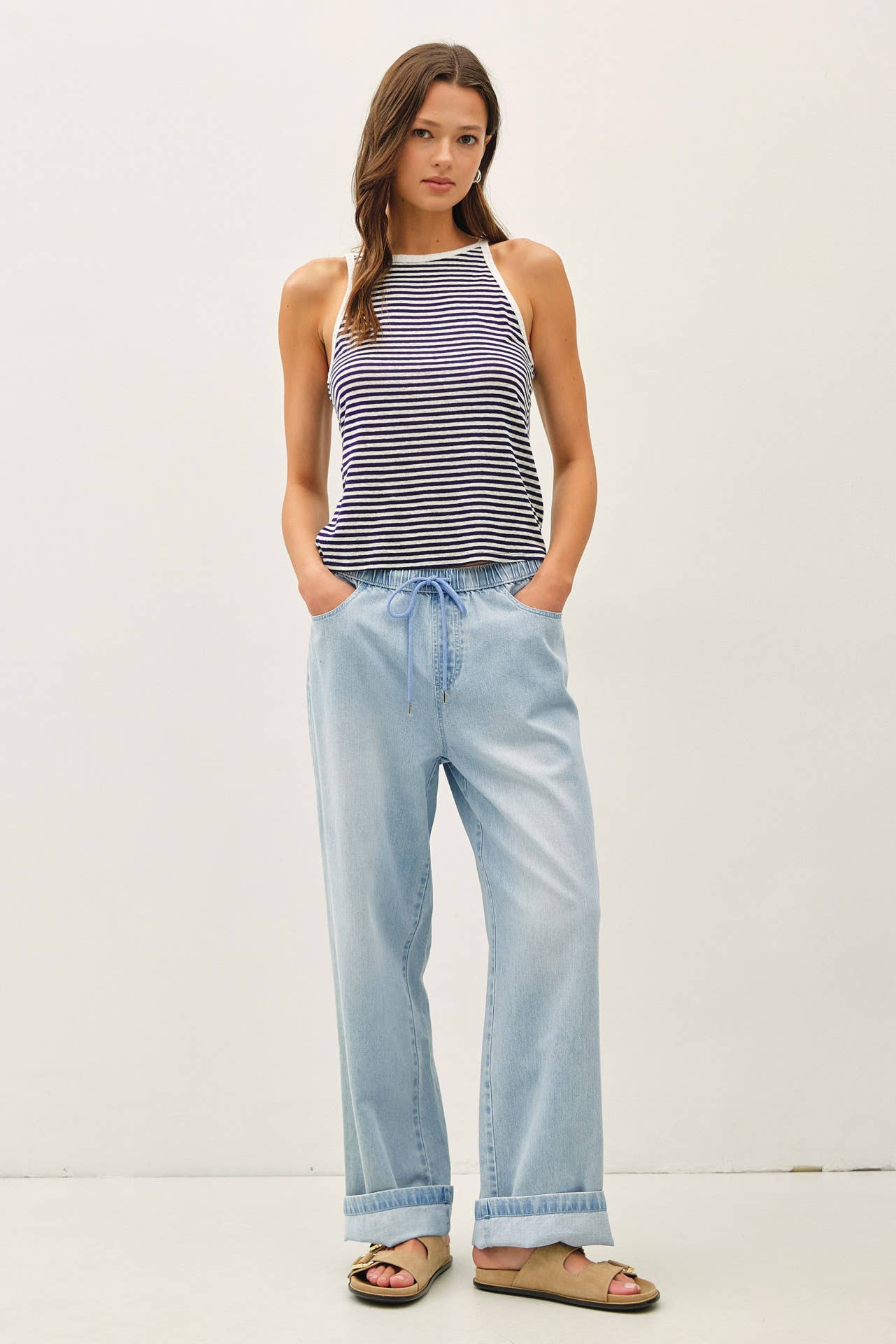ULTRA COMFY PULL ON WIDE LEG DENIM PANTS