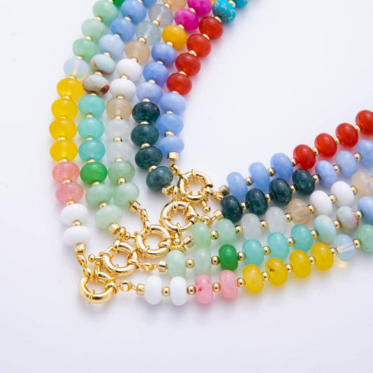 18K Gold Filled Colorful Candy Gemstone Beaded Chain Necklace 17.5 Inch with Extender | WA-3318