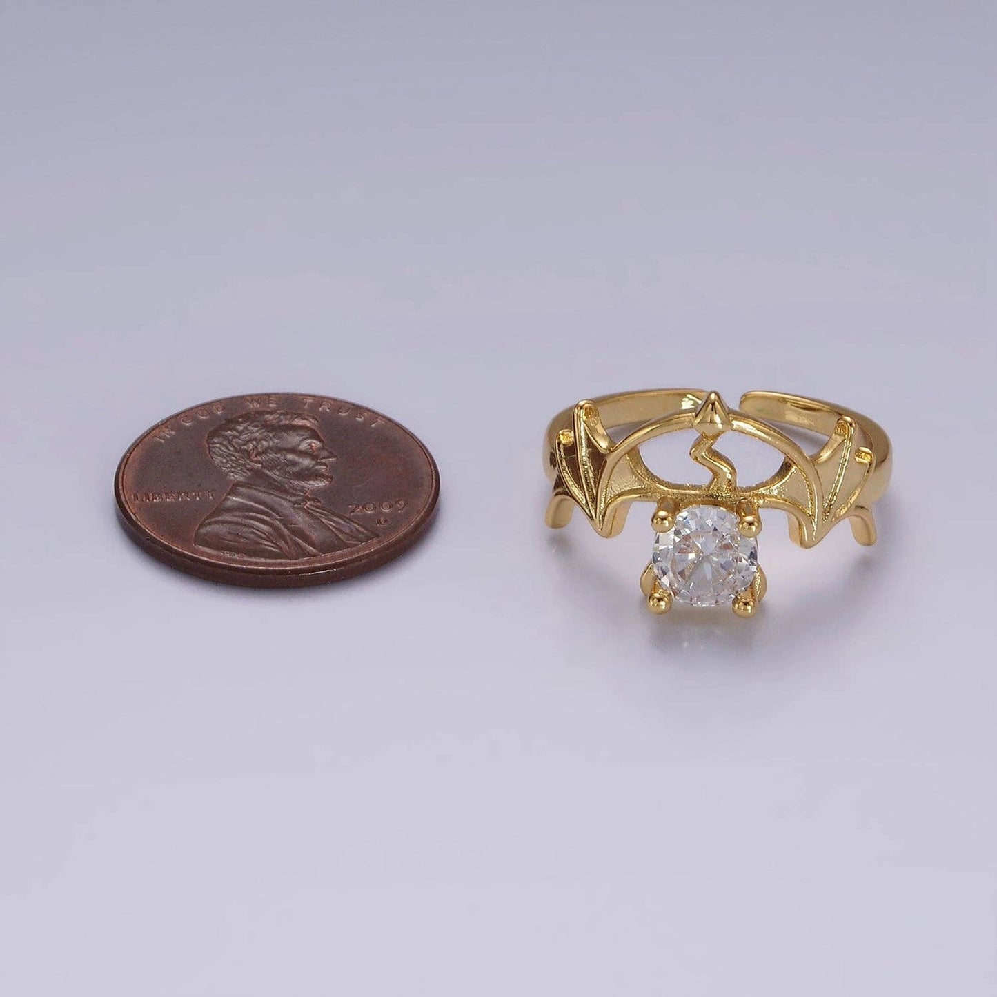 14K Gold Filled Clear CZ Devil Bat Wings Ring | O1056