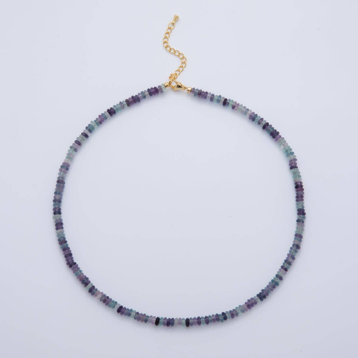 16K Gold Filled Multicolor Fluorite Rondelle Gemstone Bead 16 Inch Choker Handmade Necklace | WA-900