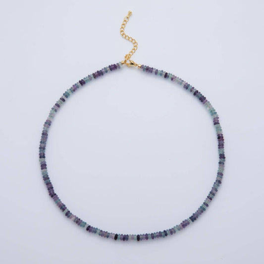 16K Gold Filled Multicolor Fluorite Rondelle Gemstone Bead 16 Inch Choker Handmade Necklace | WA-900