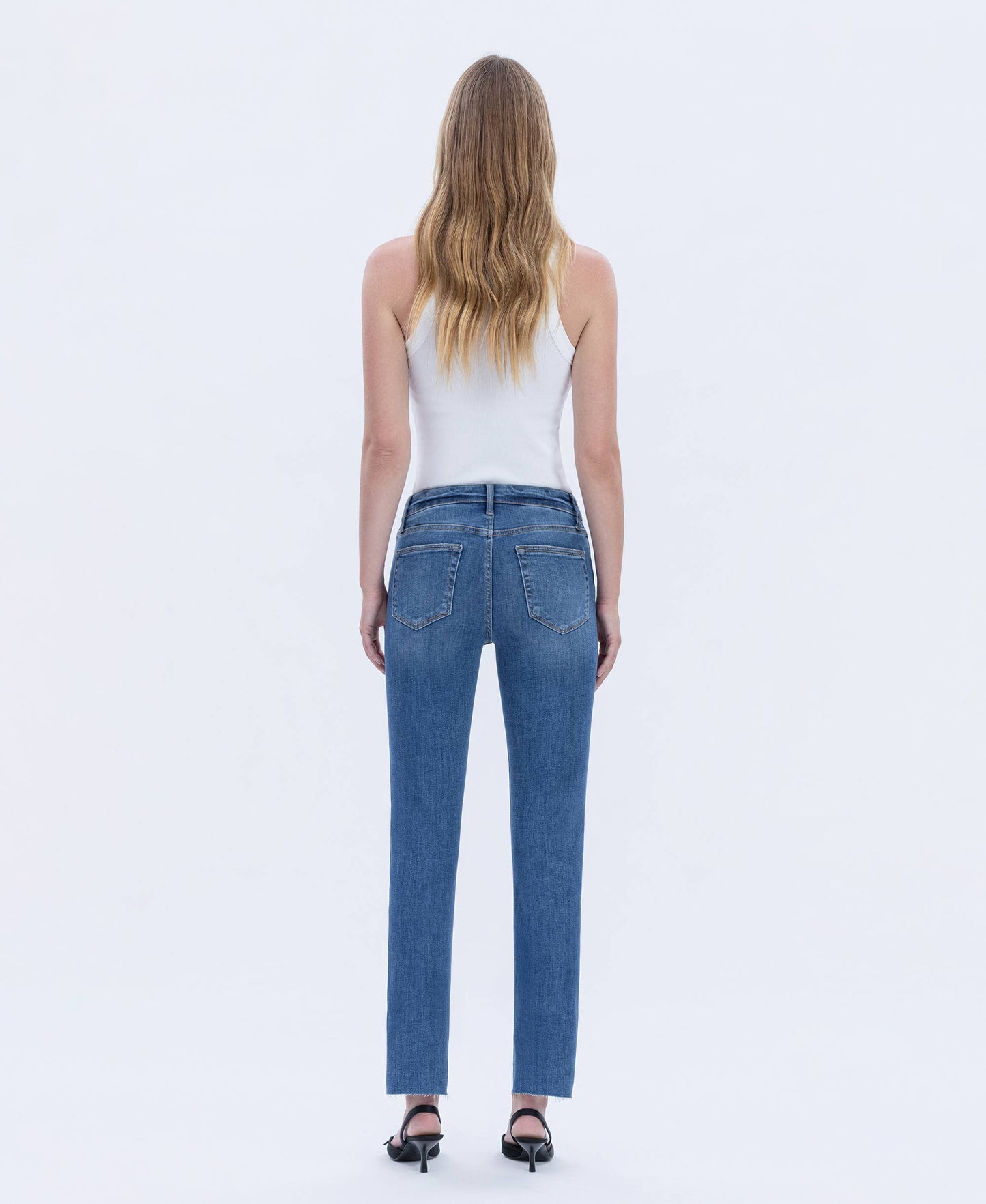 HIGH RISE MEDIUM DARK WASH SLIM STRAIGHT JEANS LV1028
