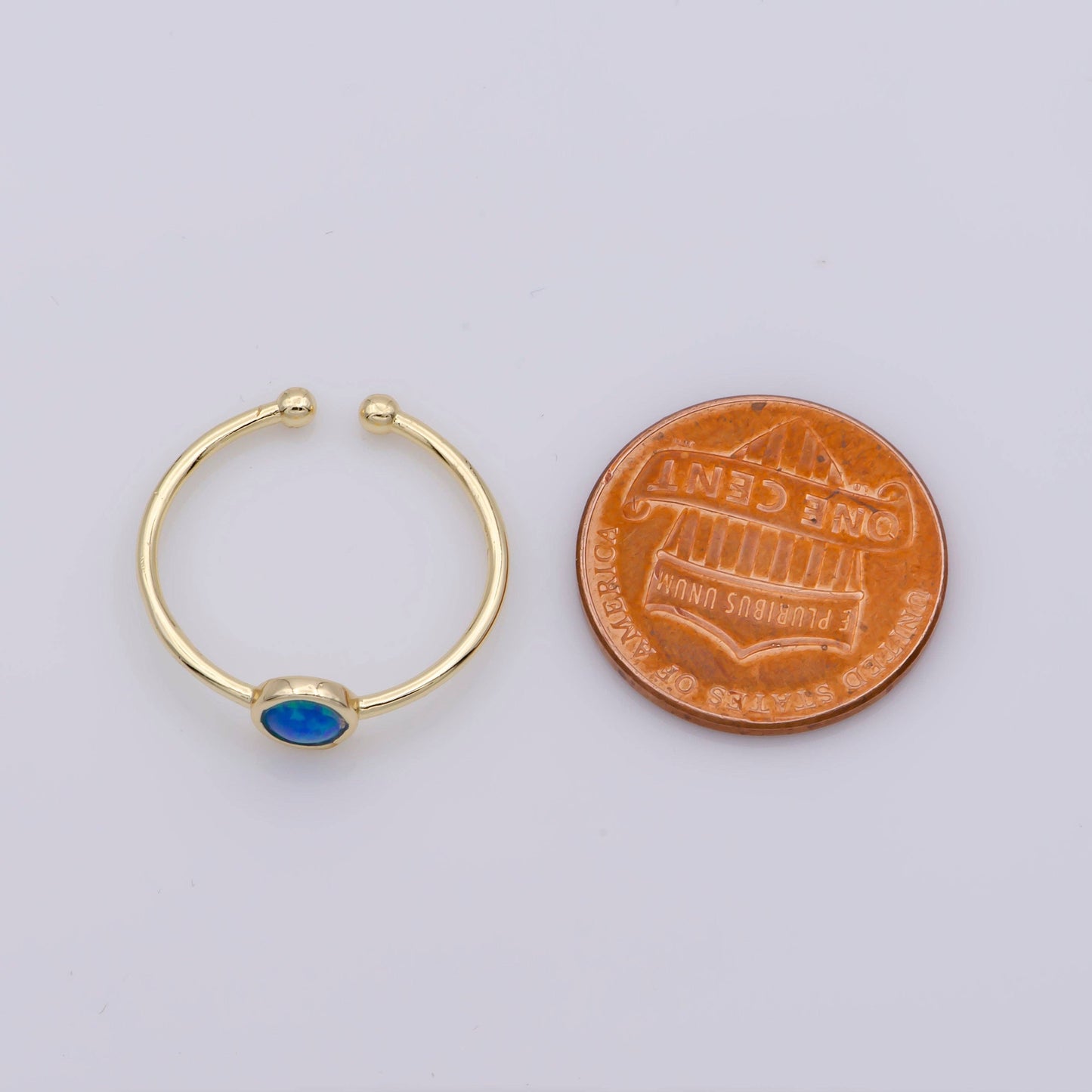 Dainty 18K Gold Filled Round Opal Stone Adjustable Ring, Blue Opal & White Opal Stacking Ring O524, O525