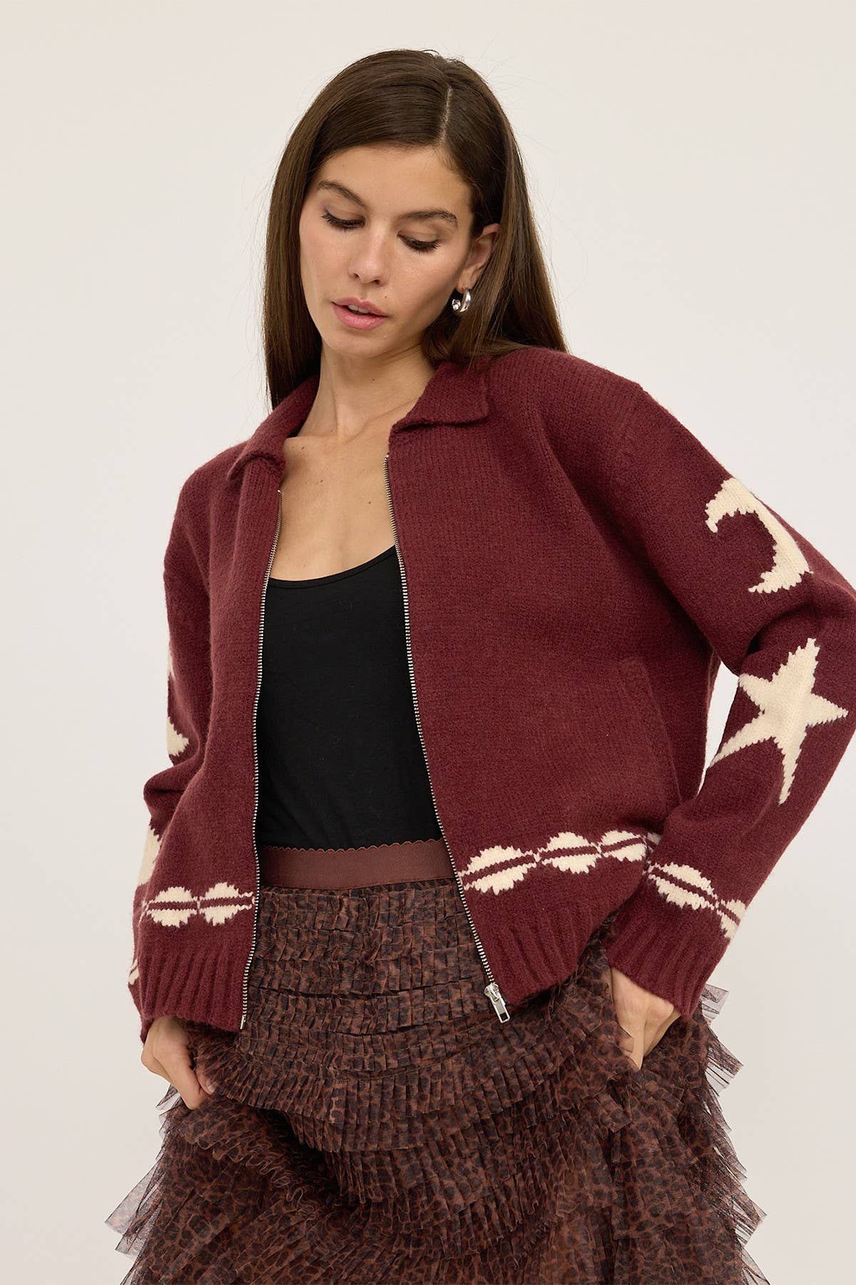 Cozy Pattern Zip Sweater Jacket - RSW1001-1