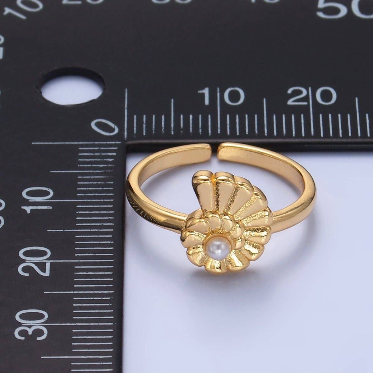 24K Gold Filled Clam Shell Pearl Adjustable Ring | U421
