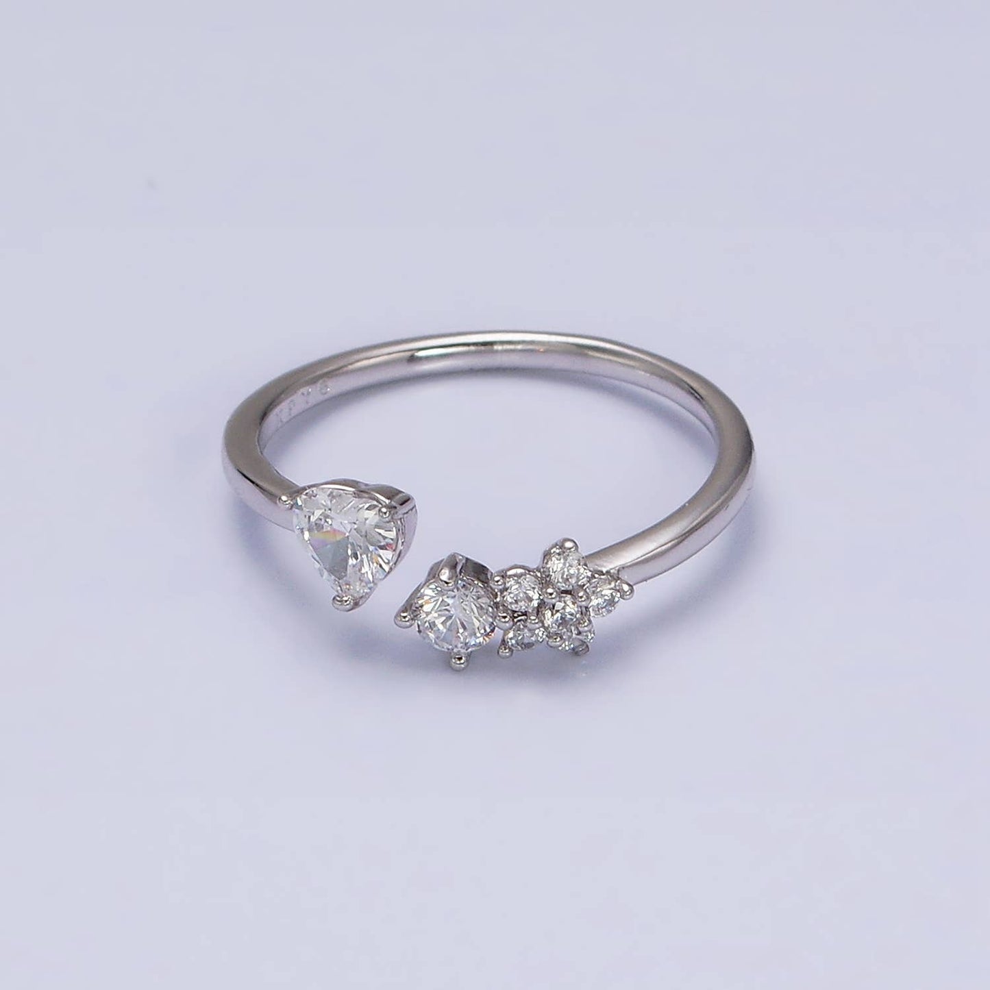 Elegant Dainty CZ Crystal Stone Silver Statement Ring Band