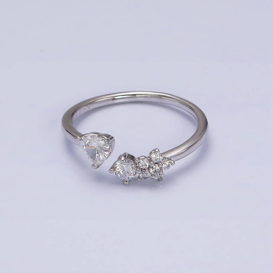 Elegant Dainty CZ Crystal Stone Silver Statement Ring Band