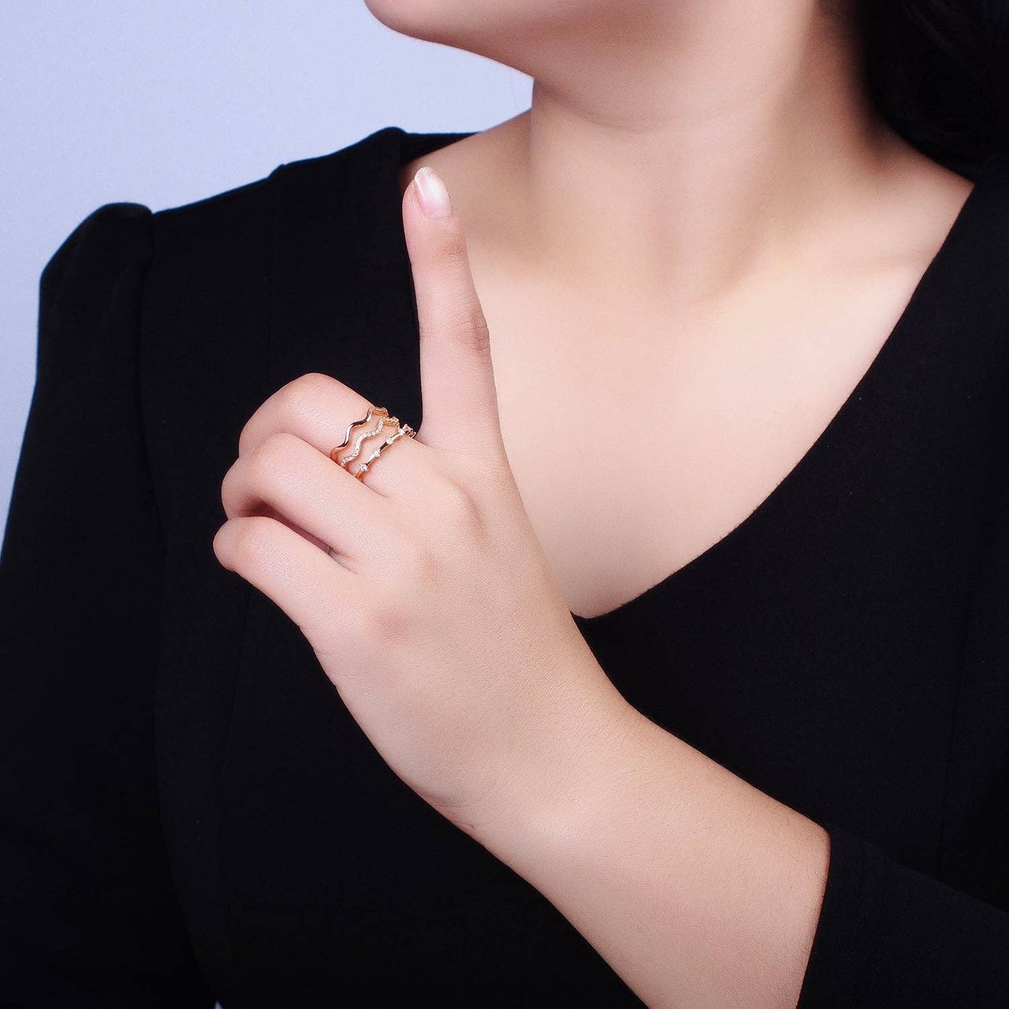 Dainty Gold Wavy Ring Triple Layer Gold Ring adjustable Minimalist Jewelry Stackable R-092 AA-1249