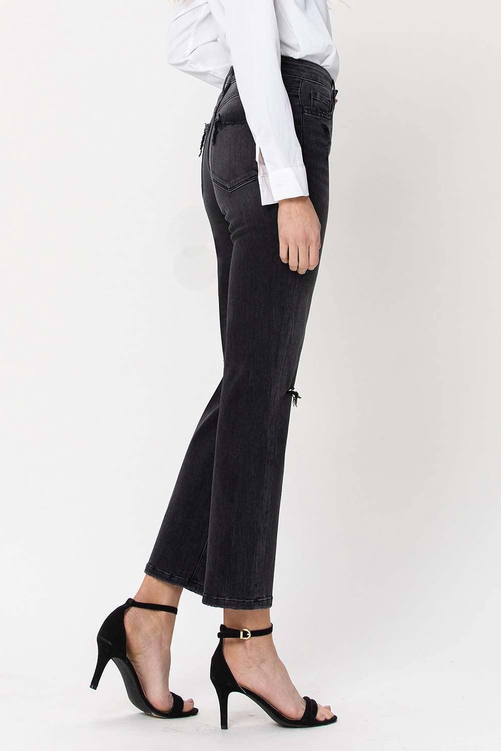 HIGH RISE DISTRESSED CROP STRAIGHT JEANS F4293