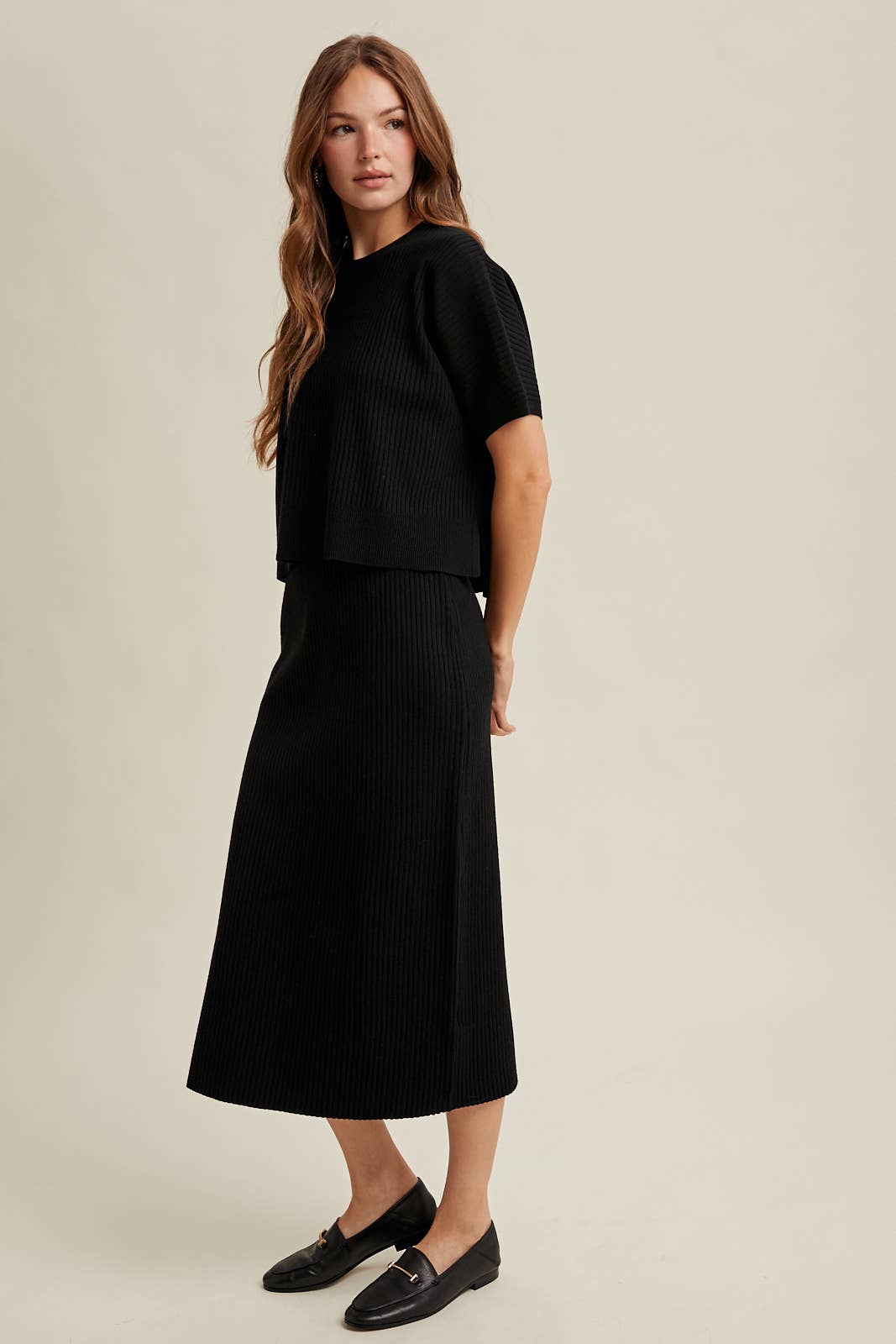 RIBBED KNIT SWEATER TOP AND SKIRT SET / WL25-10638