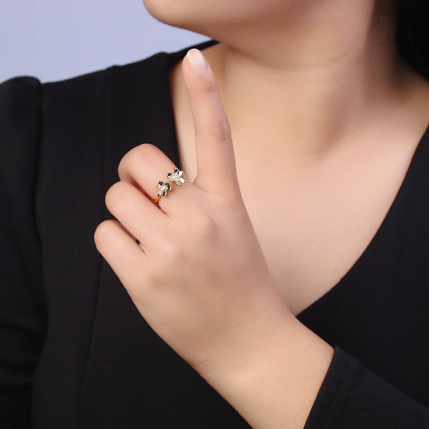 Dainty Daisy Ring in Gold / Silver Open Adjustable Flower Ring U-493