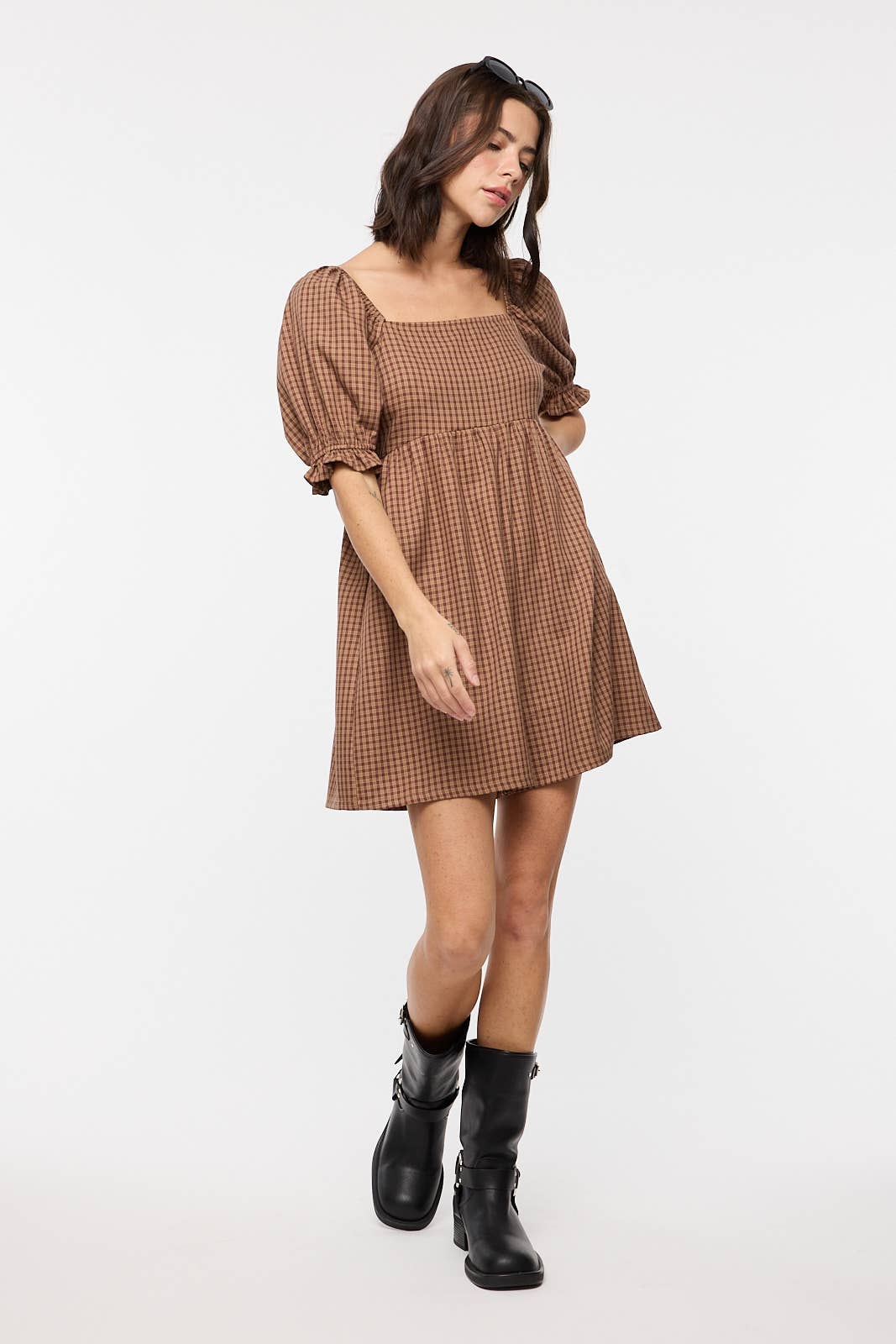 PLAID SQUARE NECK ROMPER / WL25-11074
