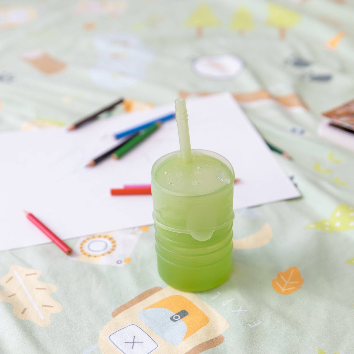 Silicone Straw Cup with Lid: Sage