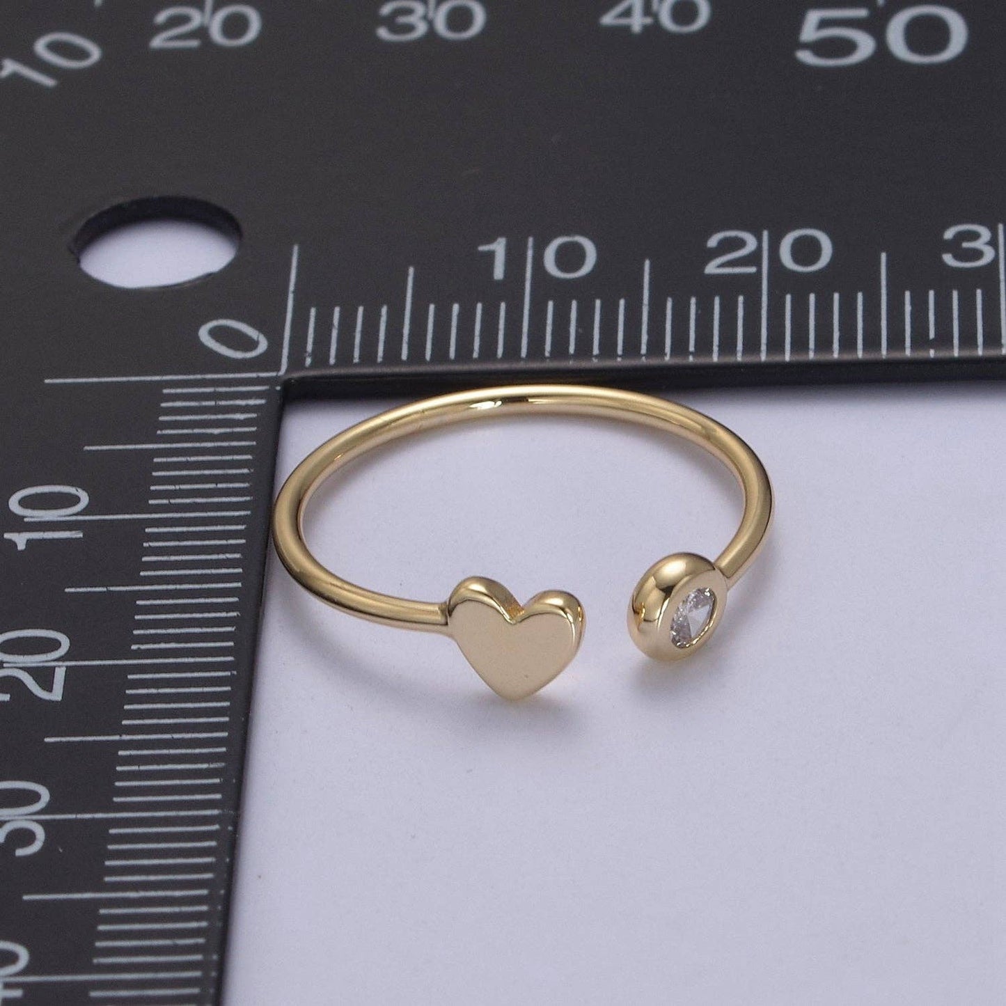 Minimalist Crystal Zirconia CZ, 16K Gold Filled Geometric Heart Open Adjustable Ring U346