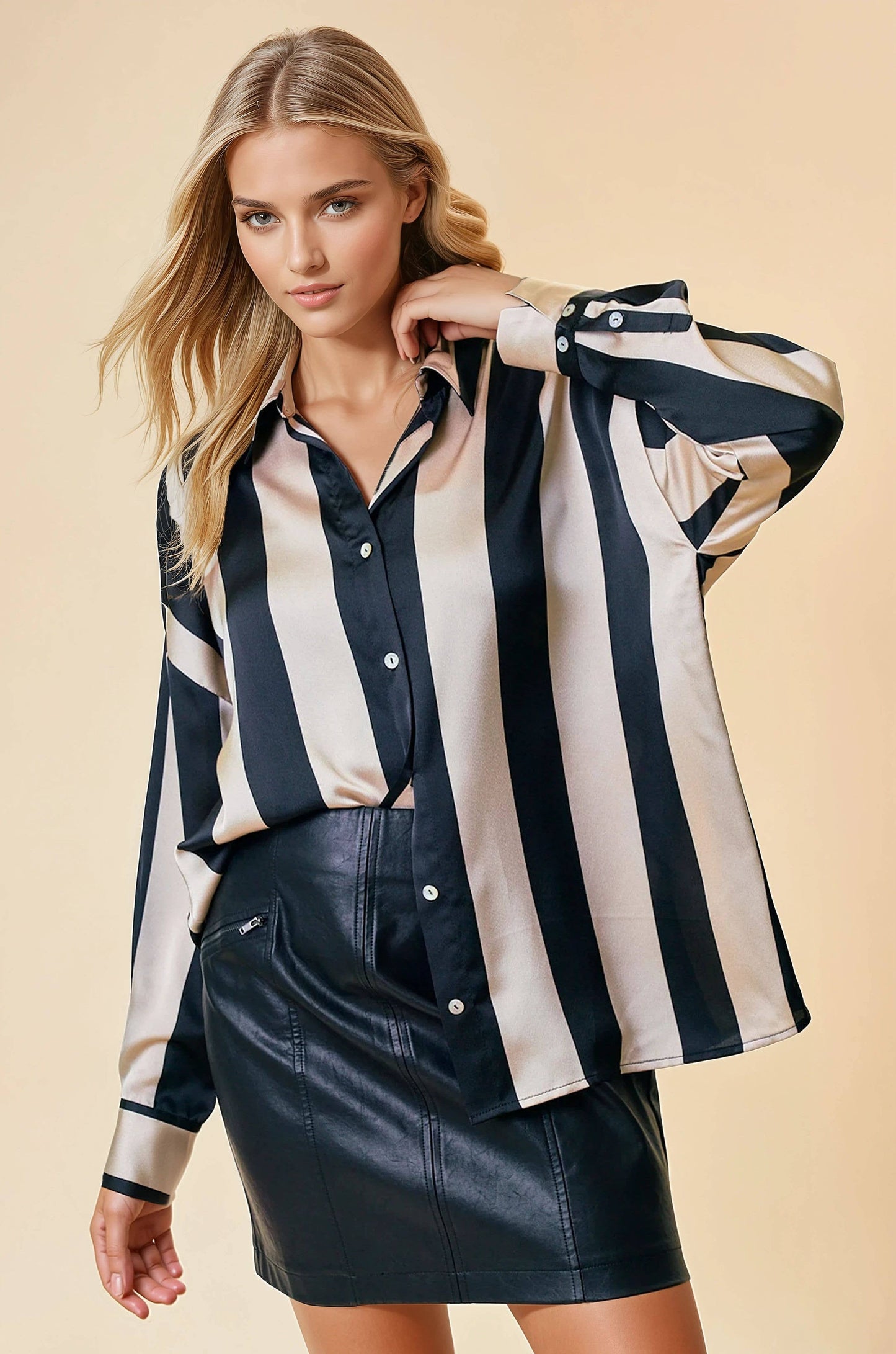 OVERSIZED STRIPED SATIN SHIRT - 43853T