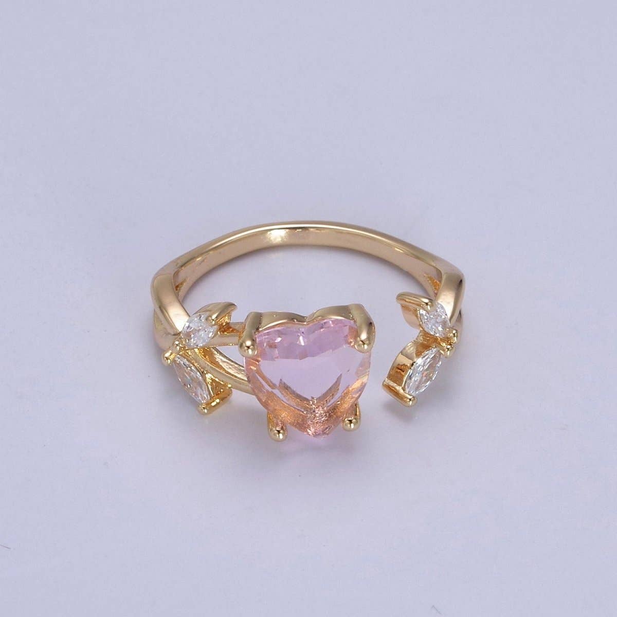Pink Heart Ring, Gold Kawaii Ring Dainty Ring Open Adjustable Jewelry for Valentine Gift U-364