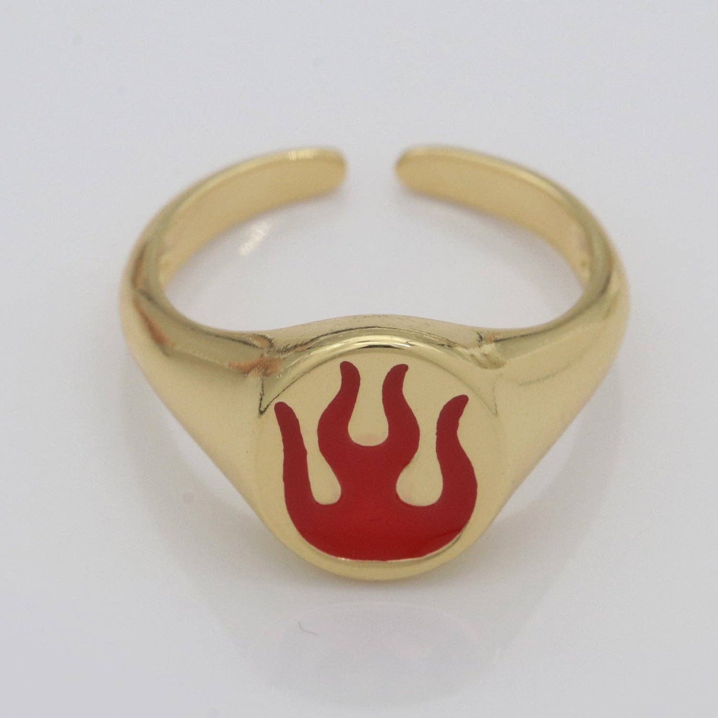 Gold Fire Signet Ring Flame Open Ring Adjustable Statement Ring
