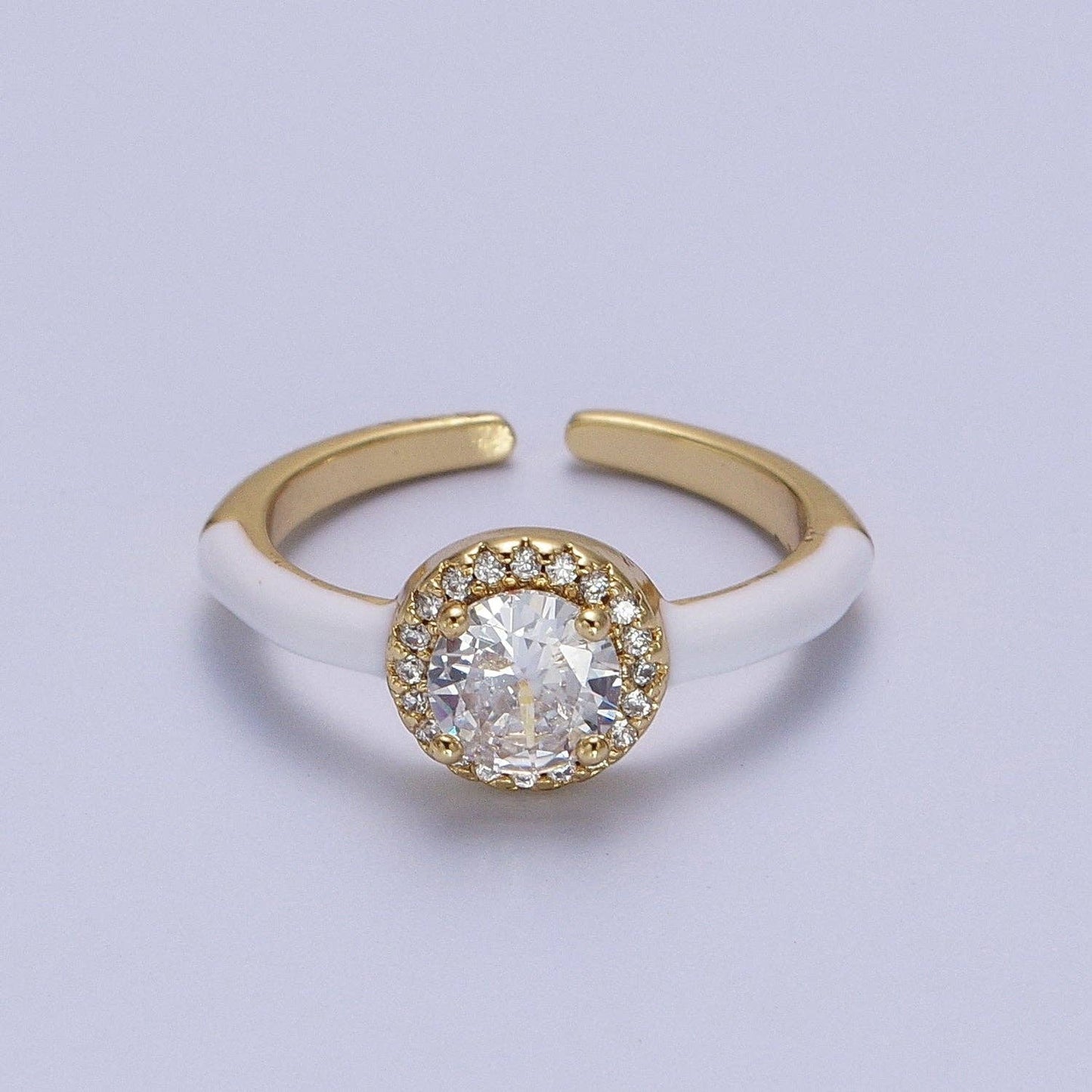 Gold Filled Barbiecore Round Green, White, Pink Micro Paved Enamel Adjustable Ring | Y343 - Y345