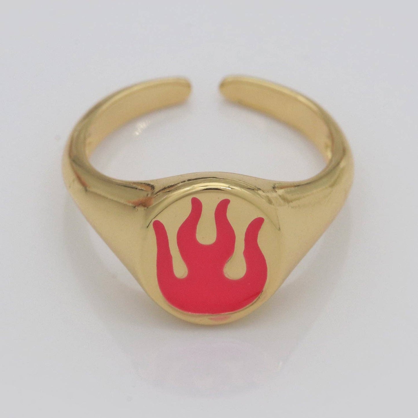 Gold Fire Signet Ring Flame Open Ring Adjustable Statement Ring