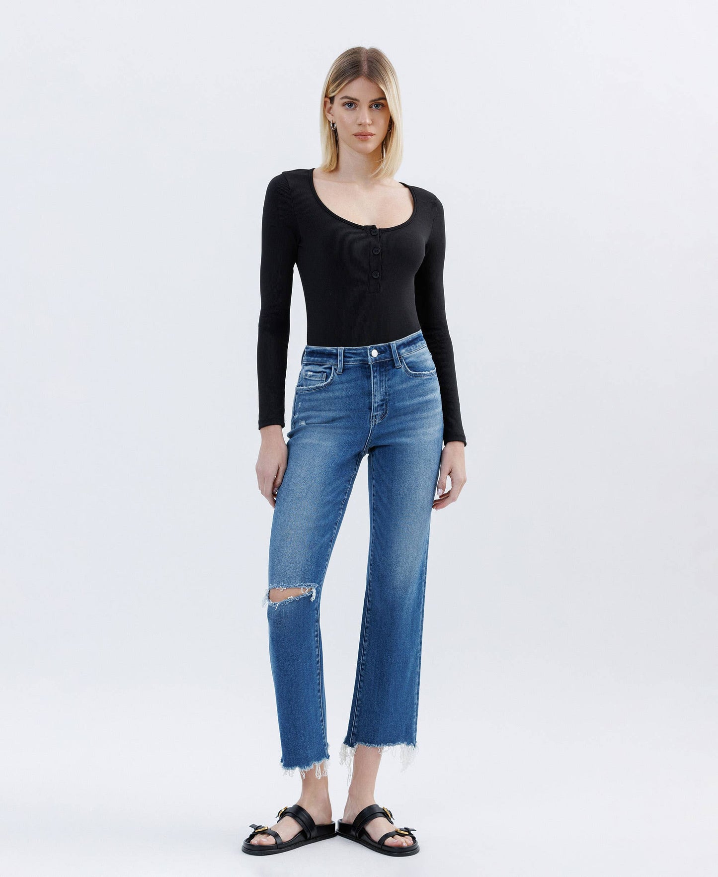 HIGH RISE DISTRESSED CROP STRAIGHT JEANS LV1669