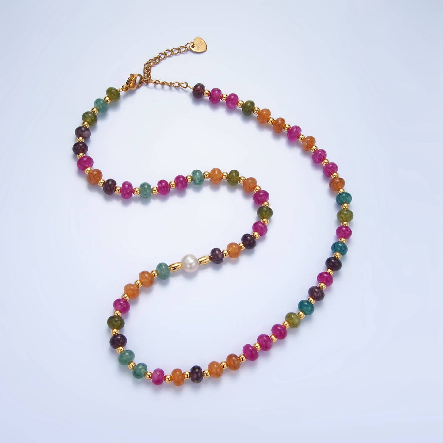 24K Gold Filled Agate Shell Pearl Beaded Necklace | WA-2644