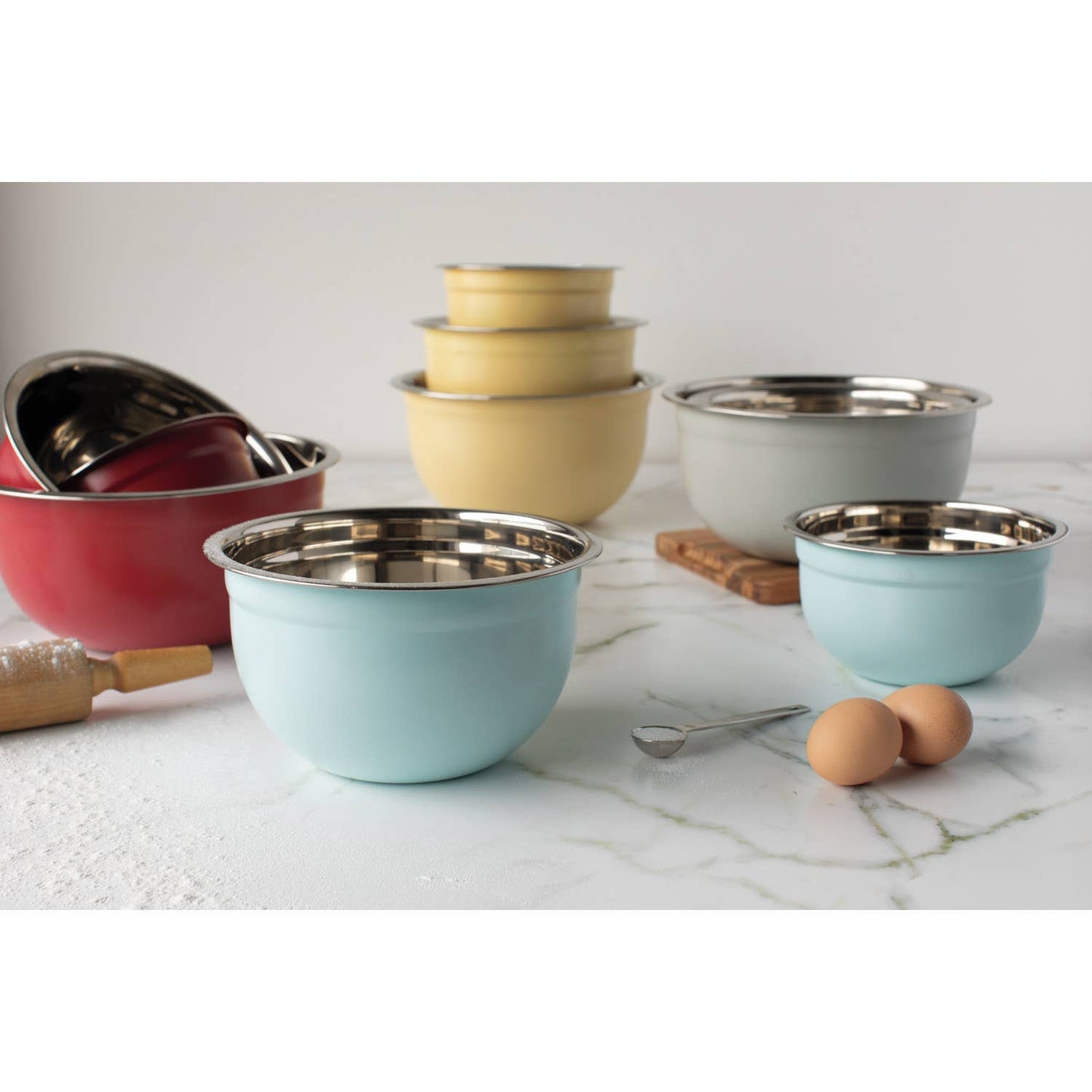 Matte Steel Fog Gray Mixing Bowls Set of 3