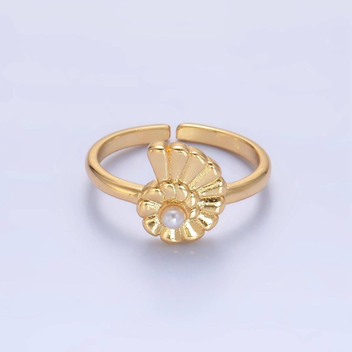 24K Gold Filled Clam Shell Pearl Adjustable Ring | U421