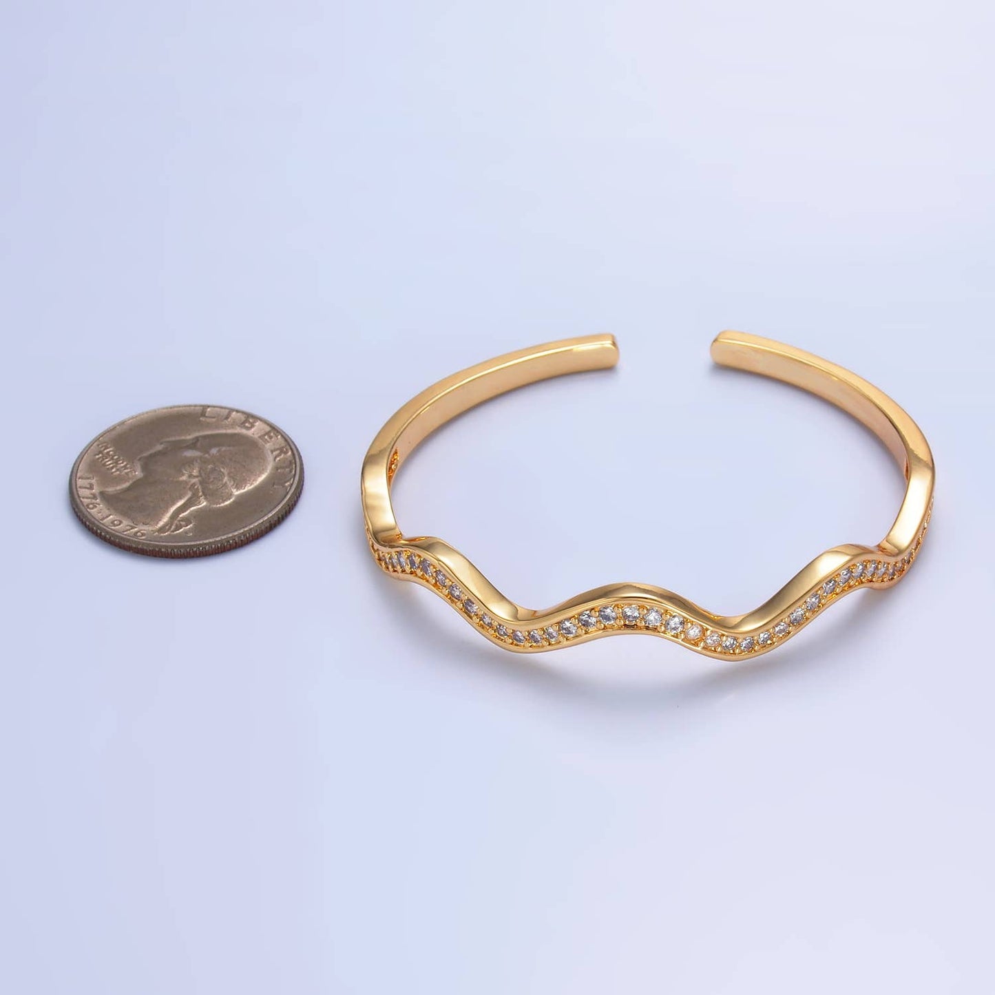 24K Gold Filled CZ Paved Wavy Cuff Bracelet | WA-2720