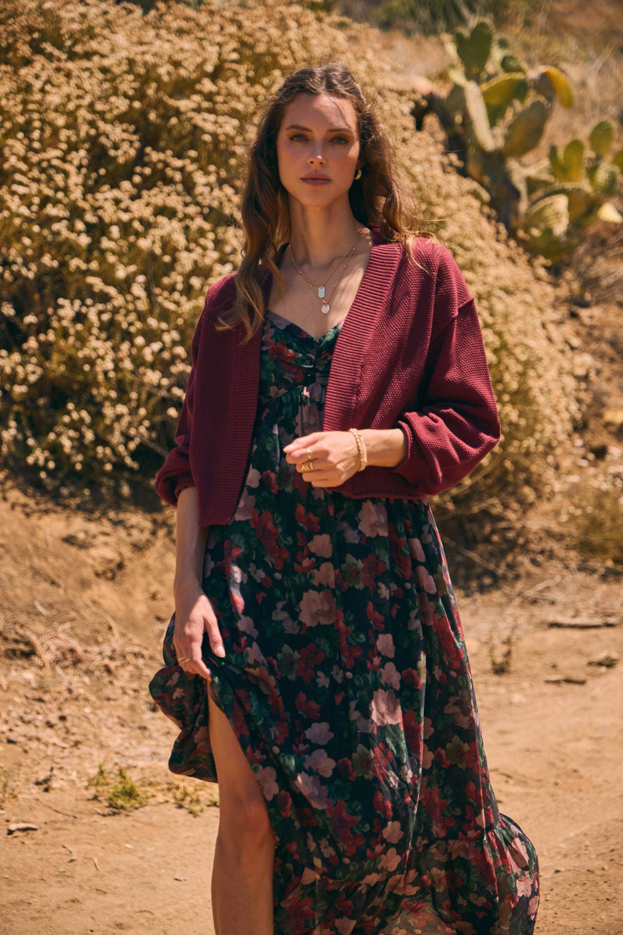 LOVE LETTER TO AUTUMN FLORAL CRINKLED MAXI SMOCKED DRESS