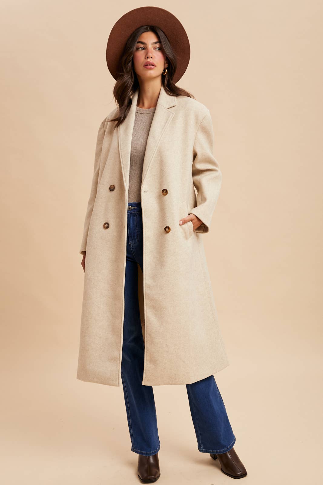 FELTED DOUBLE BREASTED LAPEL DUSTER COAT
