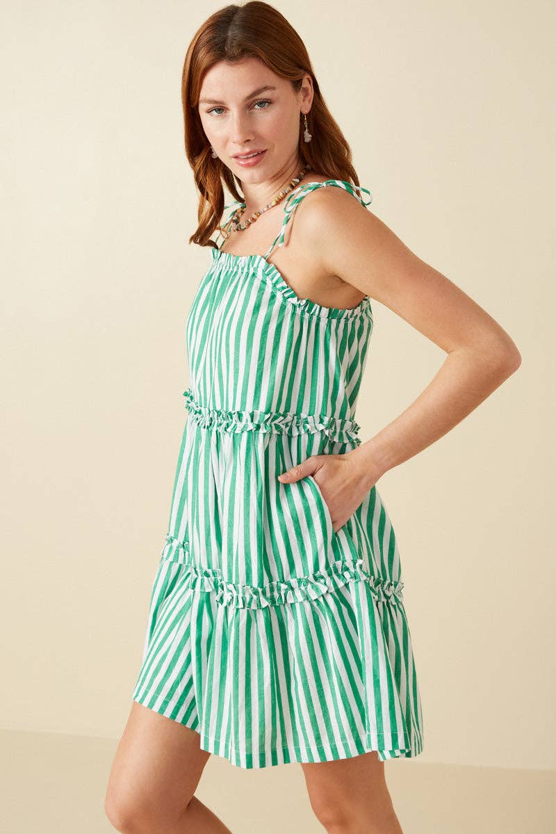 Womens Ruffle Trimmed Poplin Stripe Dress