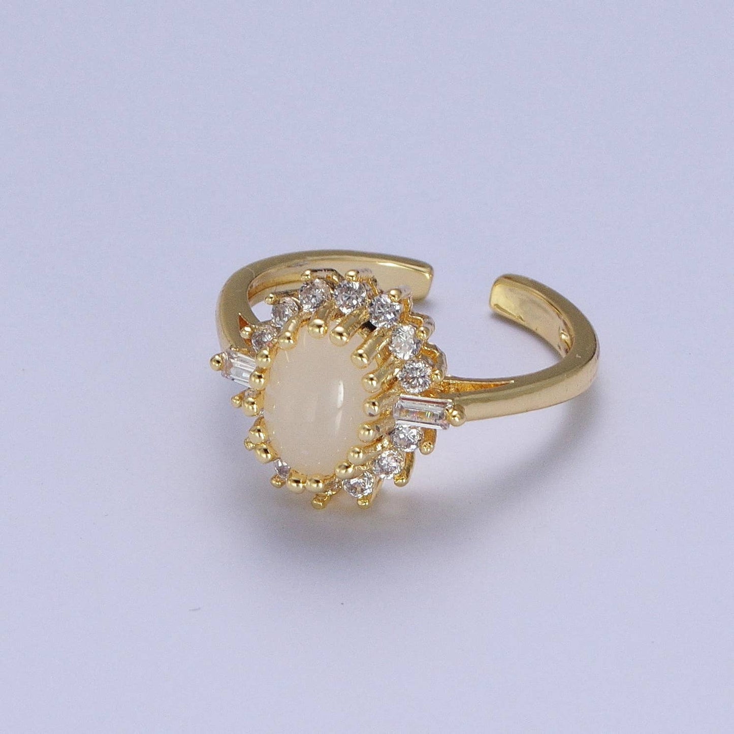 Golden White Gemstone with Clear CZ Crystal Gold Ring