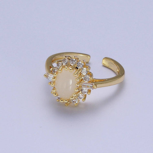 Golden White Gemstone with Clear CZ Crystal Gold Ring