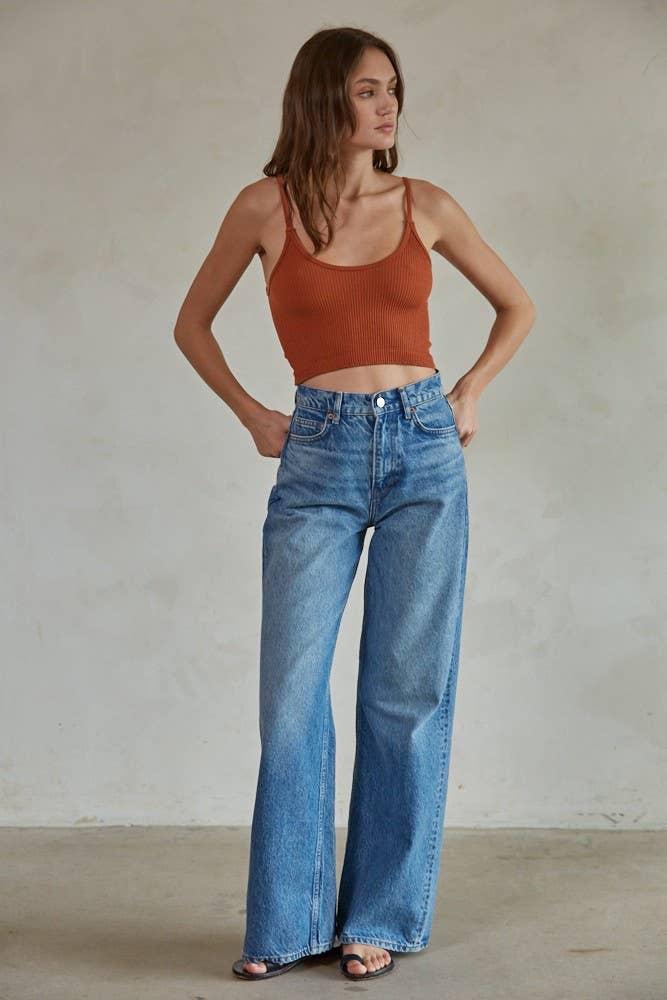 S1072 | Knit Ribbed Seamless UV Neck Brami