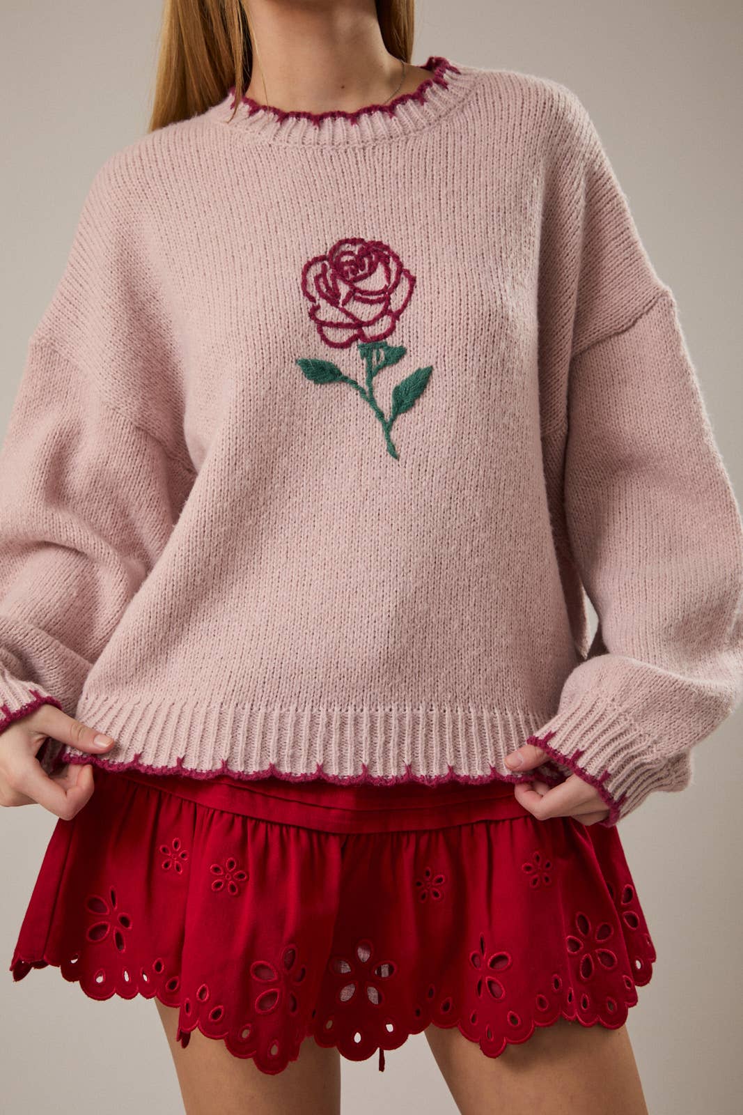 ROSE STITCHING OVERSIZED SWEATER