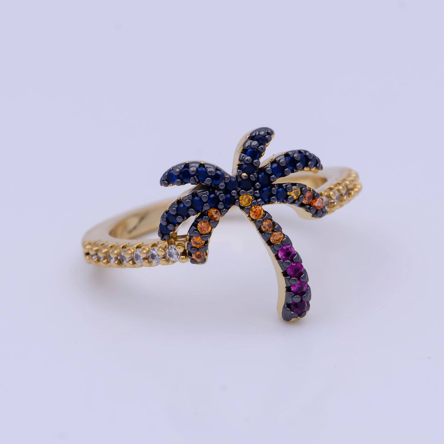 Dainty Gold Palm Tree Ring, Summer Ring Micro Pave Beach Inspired ring for teen O-795