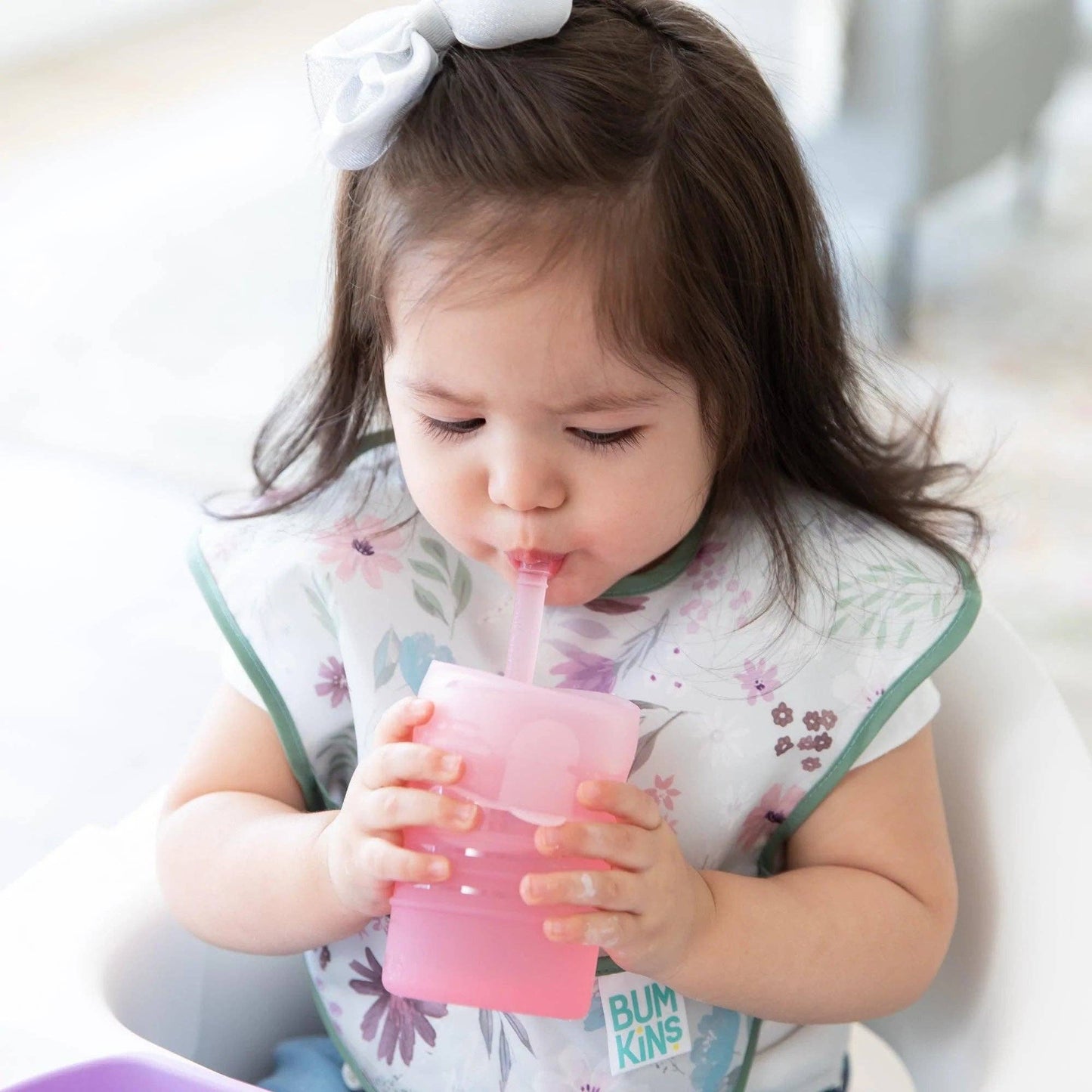 Silicone Straw Cup with Lid: Pink