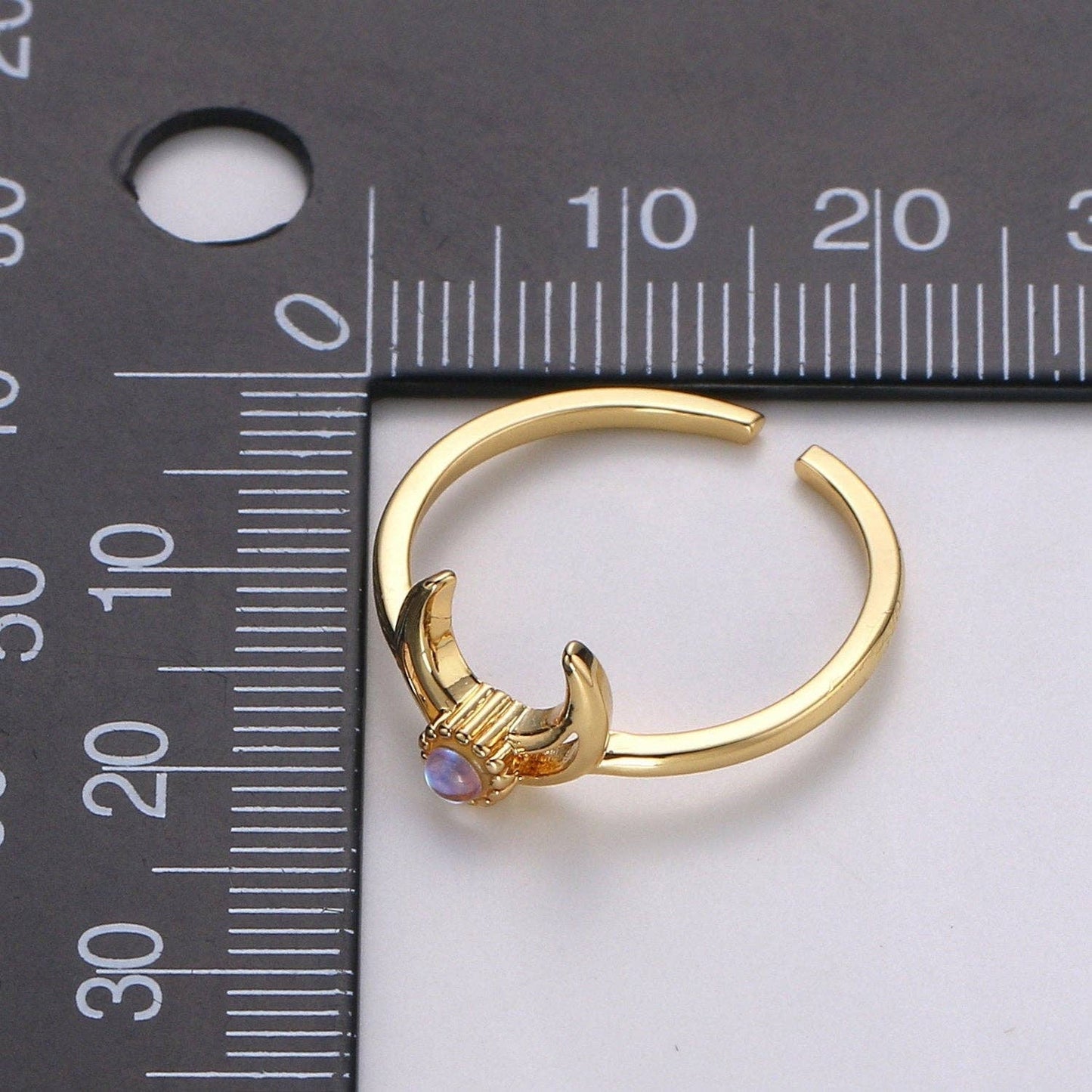 Crescent Moon Opal Ring, Moon Ring, October birthstone ring, Opal Moon Ring, Celestial Jewelry, Adjustable Gold Open Ring, Christmas gift R137
