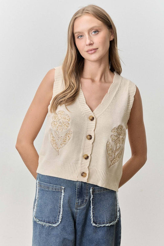 FLOWER PATCH APPLIQUE SWEATER VEST