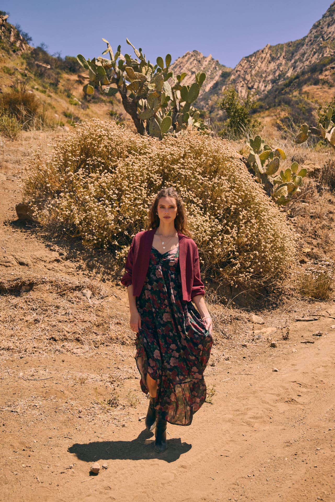 LOVE LETTER TO AUTUMN FLORAL CRINKLED MAXI SMOCKED DRESS