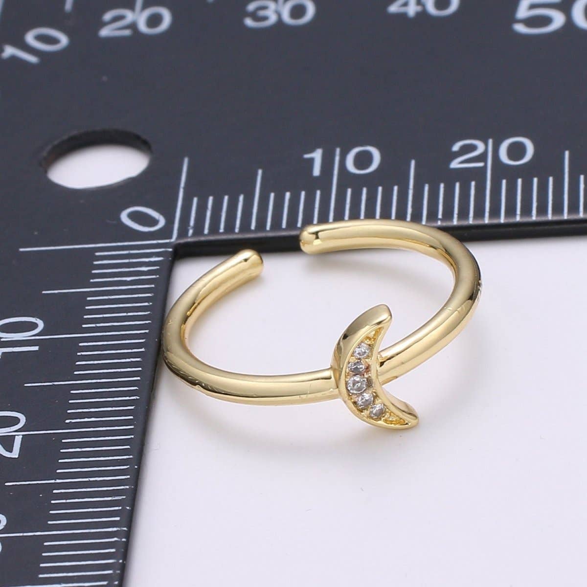 1pc Cresent Moon CZ 24k Gold Ring, Moon Cubic Pave Adjustable Gold Curb Ring, Simple Ring, Clear Cubic Zirconia R316