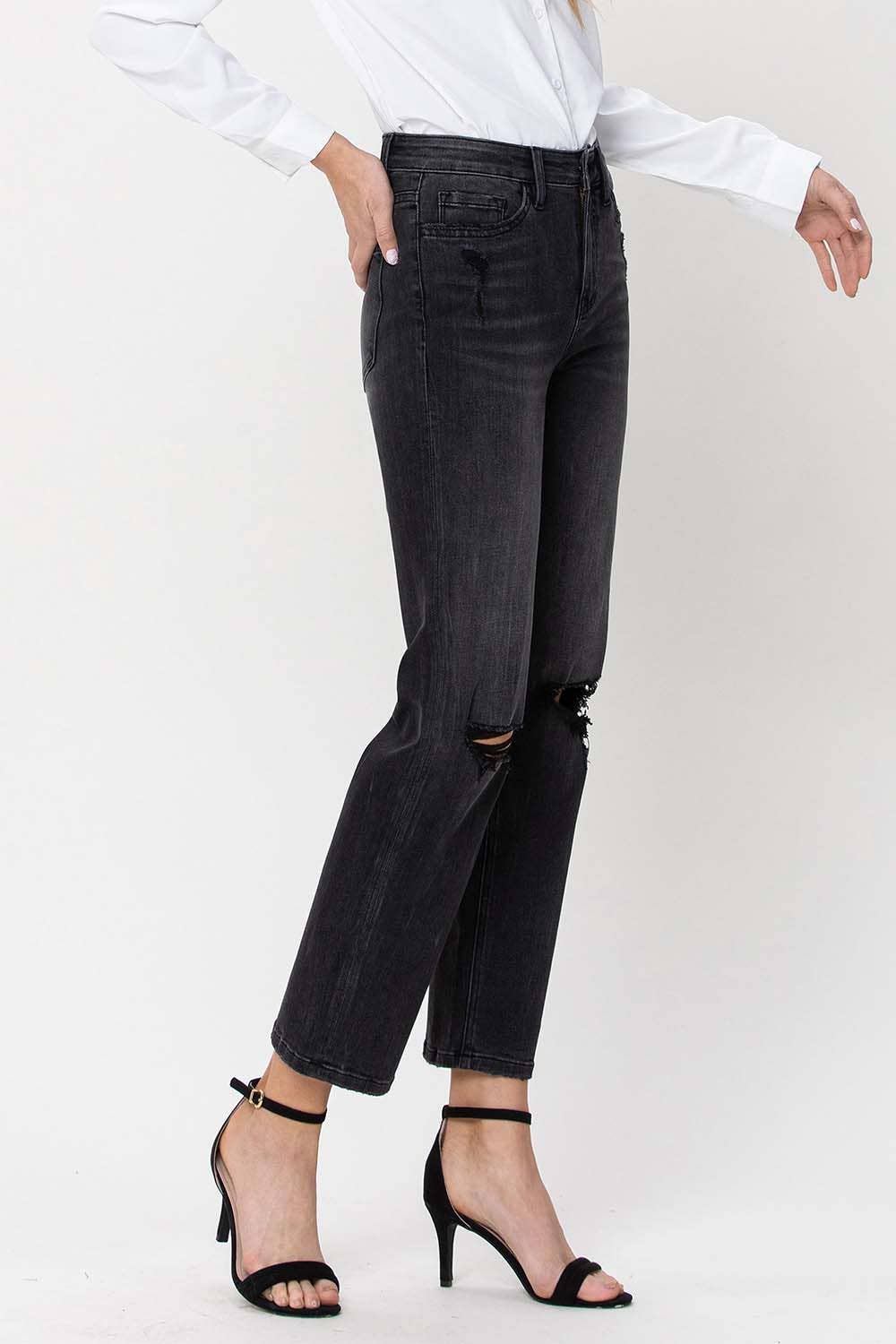 HIGH RISE DISTRESSED CROP STRAIGHT JEANS F4293