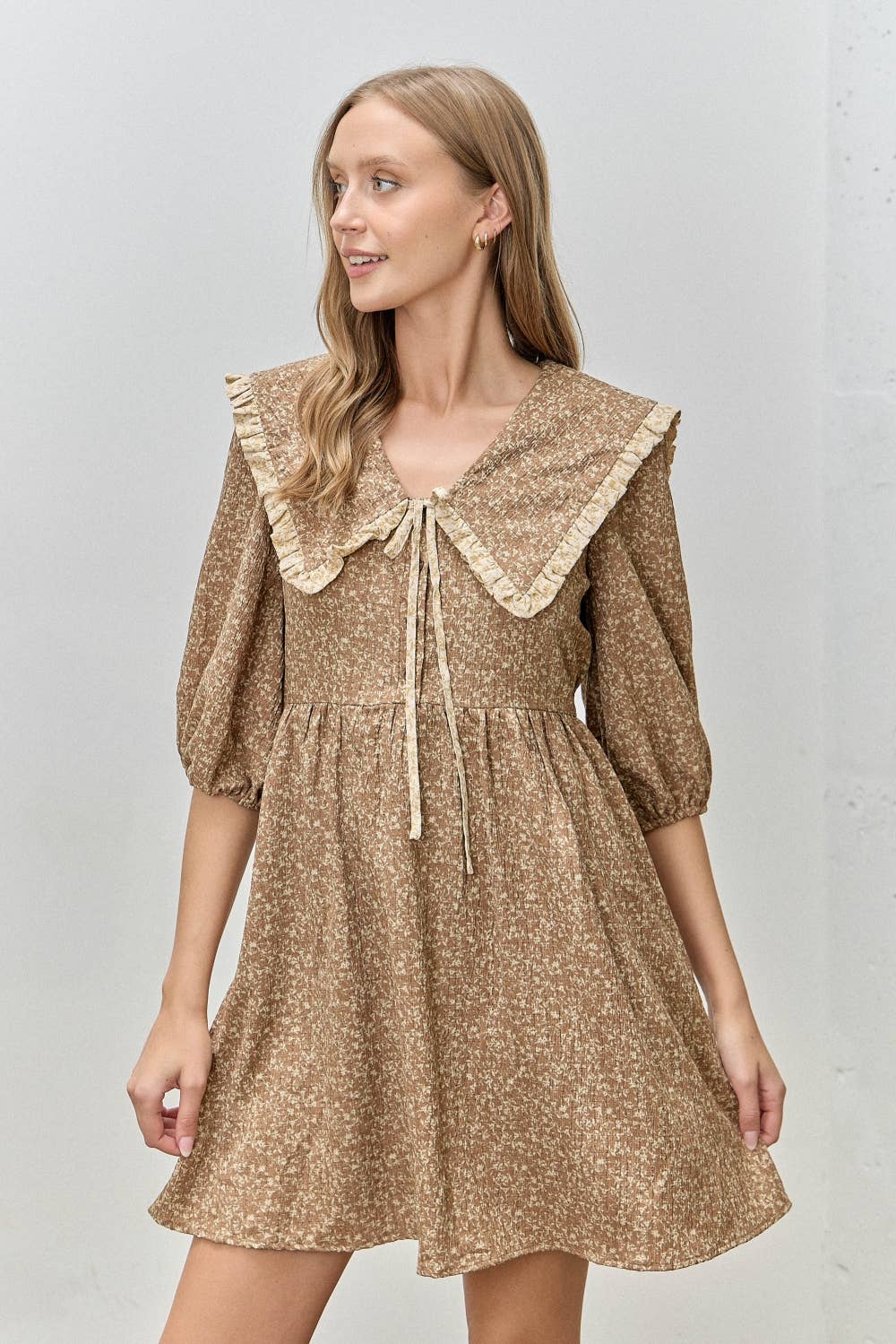 FLORAL PRINTED COLLARED BUTTON UP MINI DRESS